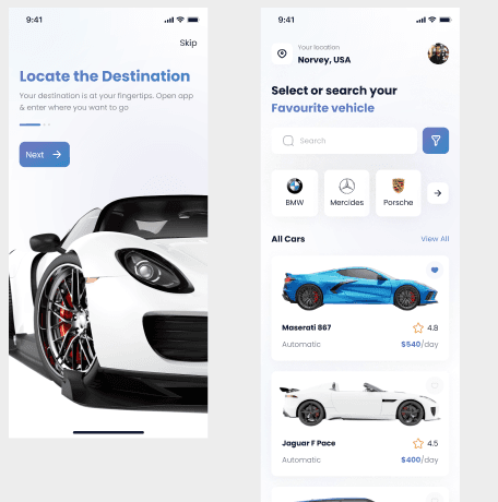 Car Rental Mobile App UI Kit