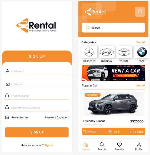 Car Rental Mobile App UI Kit